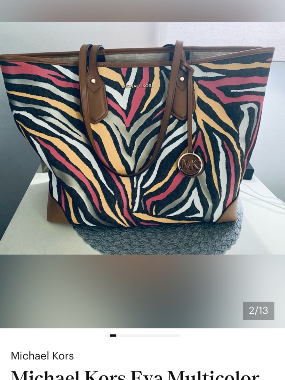 Michael Kors Multicolor Zebra-Print Tote with Brown Trim - Picture 5 of 6